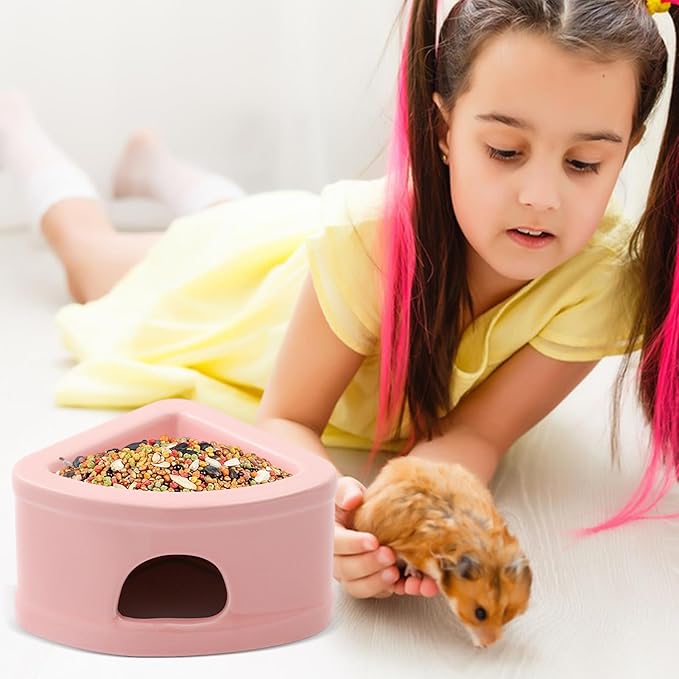 Ceramic Hamster Hideout House - Multifunctional Small Pet Cave with Feeding Bowl, Durable Habitat for Hamsters, Gerbils, Mice, Lemmings, All-Season Pet Bed & Hideaway (A)