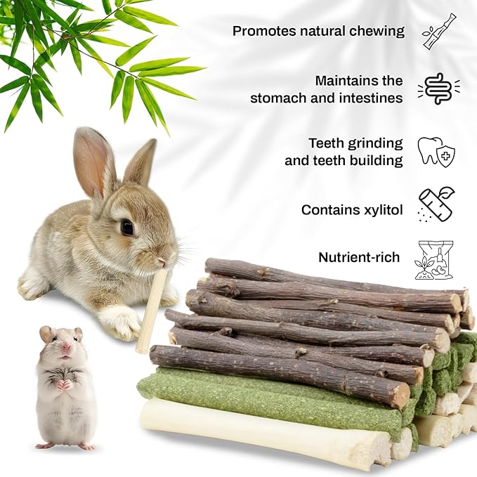 Sukh 300g Rabbit Toys - Natural Timothy Hay Sticks, Apple Stick and Sweet Bamboo Sticks Rabbit Treats Teeth Grinding Bunny Toys Sets for Rabbits, Squirrels, Guinea Pigs, Chinchilla