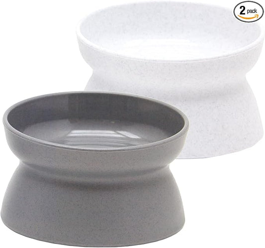 Kitty City Elevated Cat Bowls (Set of 2), Whisker-Friendly Raised Cat Food & Water Dishes, Modern Pedestal Design, Dishwasher Safe, 10.8 oz Each – White & Gray