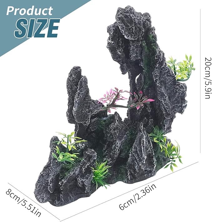 Aquarium Resin Castle Decor, Large Ancient Stone Castle Fish Tank Ornament with Caves & Tunnels, Realistic Hideout for Betta Fish, Guppies, Shrimp, Turtles (Freshwater & Saltwater Safe) (Rockery)
