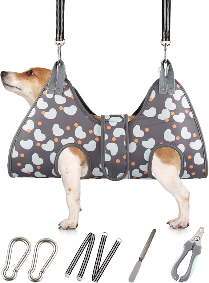 ATESON Dog Grooming Hammock Harness for Small Cats Dogs, Dog Grooming Sling for Cutting Nails, Pet Grooming Harness Hanging Holder Hanger for Nail Trimming with Nail Clippers, Nail File