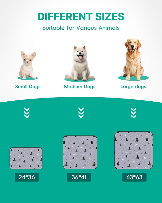 JollyMate 63"x63" Washable Pee Pad for Dogs, Ultra-Absorbent and Leak-Proof Whelping Pad, Non-Slip Reusable Puppy Pad, Waterproof Dog Pee Pad, 1 Pack