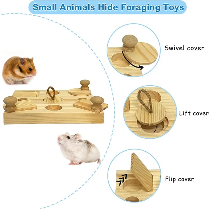 Wooden Hamster Foraging Toys,Enrichment Foraging Toy Guinea Pig Interactive Hide Treats Puzzle Snuffle Game Small Animal Chew Toys for Chinchilla Rat Bunny Hedgehog Gerbils