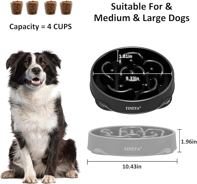 YINEYA 4 Cups Slow Feeder Dog Bowls Large Breed, Anti-Choking Pet Supplies, Maze Dog Food Bowl, Puzzle Feeder That Slow Down Eating 2PCS