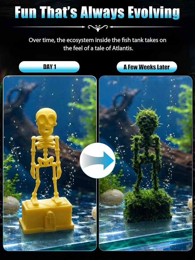 Dancing Skeleton Aquarium Bubbler, Halloween Fish Tank Decor(Yellow) | Adjustable airflow with 1m hose & valve. Safe resin, for freshwater/saltwater tanks. Air pump not included.