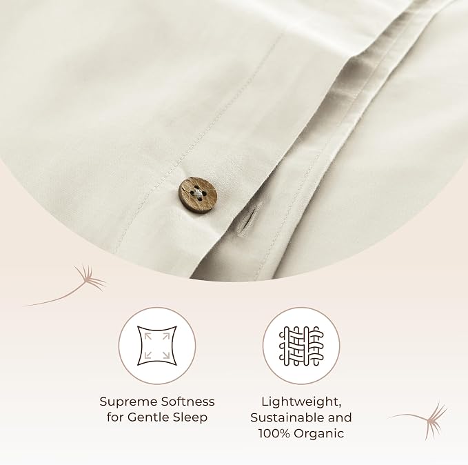 100% Organic Cotton Duvet Cover Queen Size - Naturally Soft Lightweight & Cooling Duvet Cover Set with Decorative Shams - Premium GOTS Certified 300 Thread Count Sateen Weave (Natural, Queen)