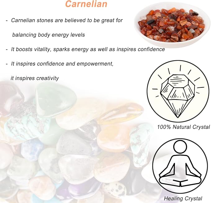 Erliway 100g Natural Carnelian Crystal Chips 7-9mm Tumbled Stones | Small Crushed Crystal Stone, Polished Crystals Chips for Fish Tank, Healing Tumbled Rocks for Reiki Jewelry Making Home Décor