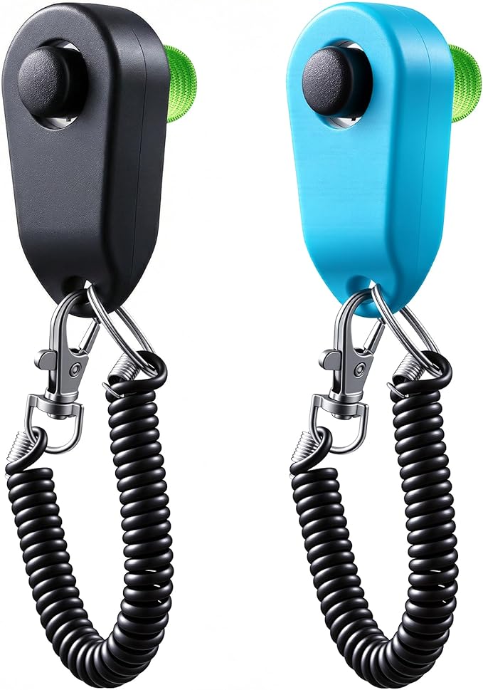 Pet Clicker for Dogs/Cats/Horses/Birds or Other Animals - Finger Clickers for Training (Black+Blue)