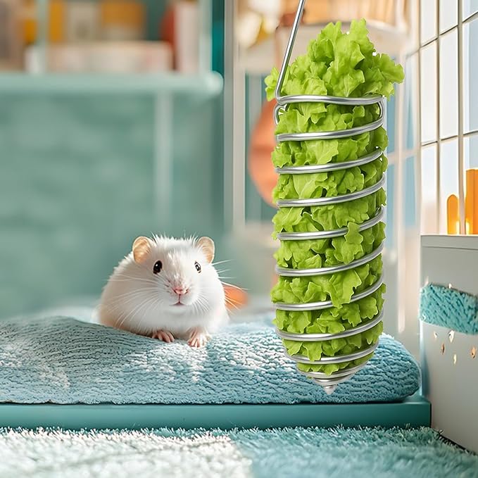 2Pcs Rat Enrichment Toys Stainless Steel Bird Food Holder Rat Parrot Foraging Toy Hanging Rodent Toy Fruit Vegetable Holder Puzzle Toys Slow Feeder Parakeet Foraging Mice Cage Accessories