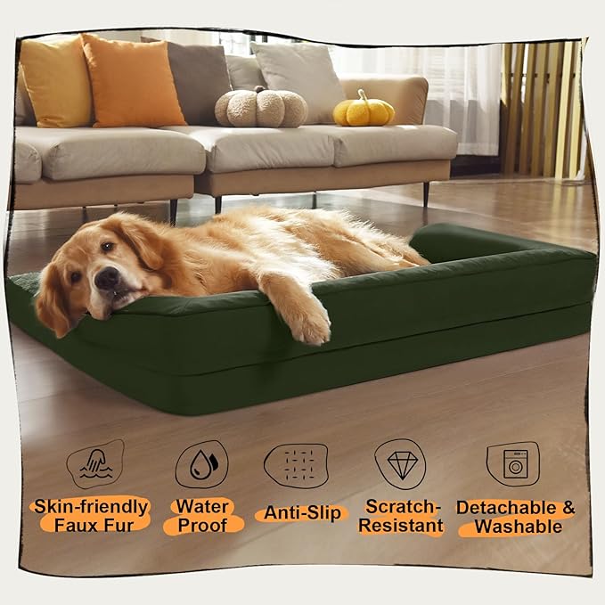 Dog Bed Medium Size Dog-Orthopedic Waterproof Bed for Dogs,Foam Couch Sofa with Washable Removable Cover & Non-Slip Bottom - Outpost Olive