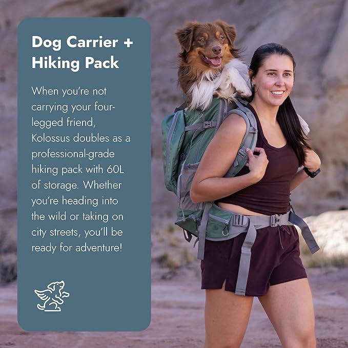 K9 Sport Sack Kolossus - XXL, Myrtle Green - The Big Dog Backpack - Ideal for Dogs 26-29” Long - Fully Adjustable Pet Carrier - Doubles as a Professional-Grade 60L Hiking Pack