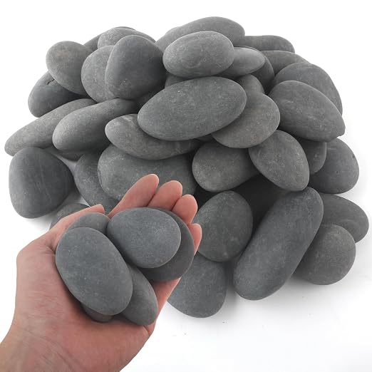 Quibbay 5 lbs Natural Mexican Beach Pebbles, 1-2 Inch Large River Rocks for Plants and Landscaping, Decorative Stone for Fish Tank Aquarium Fountain Garden Paving Walkways Pathways Backyard, Grey