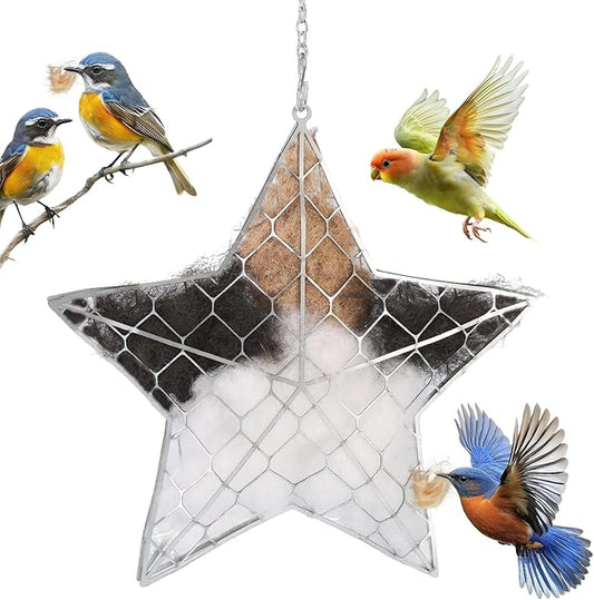 Handmade Fiber Bird's Nest Star Shape,Bird Nesting Material Holder,Spring Tree Shelter for Wild Bird,Garden Art Birdhouse,Include Bird Nesting Material,Suitable for Garden Decoration and Bird Nesting