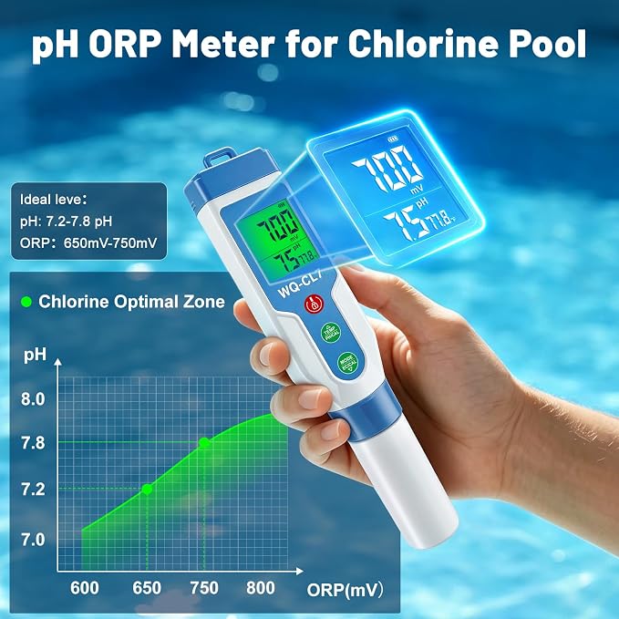 Pool Salt Tester, Digital Pool Water Tester with Calibration Kit | 7-in-1: pH, Salinity, H2, ORP, EC, TDS, Temp. High Precision with ATC. For Saltwater Pool, Hot Tub Spa, Aquarium, Hydroponic