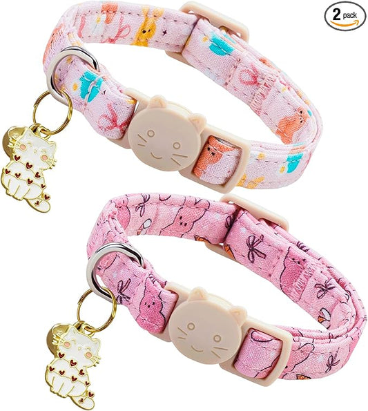 Elegant little tail 2 Pack Cat Collar- Easter Cat Collars Breakaway with Bell Pendant Wedding Kitten Boy Girl Safety Adjustable 7-12 Inch Collar for Small Cats Puppy