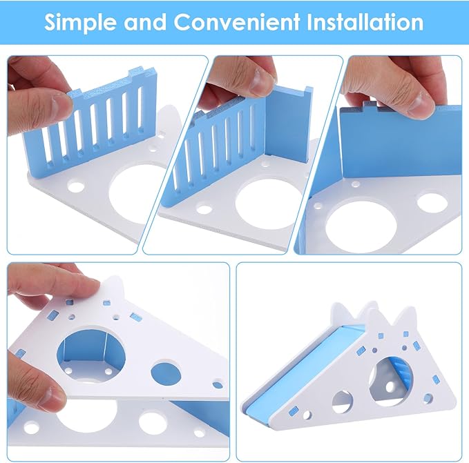 TIESOME Hamster House with Ladder and Slide, Wooden Hamster Play Toys Hideout Hut Gerbil Rat Hideaway Small Animal Activity Toy DIY Hamsters Cage Accessories for Small Pets(Blue)
