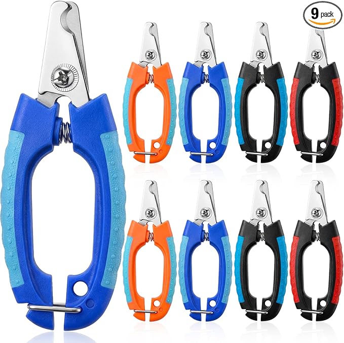 9 Pcs Small Dog Nail Clippers Bulk with Safety Guard to Avoid Over-Cutting Pet Nail Claw Grooming Pet Cutter Toenail Trimmer for Small Medium Dogs Nails Home Grooming (Plain)