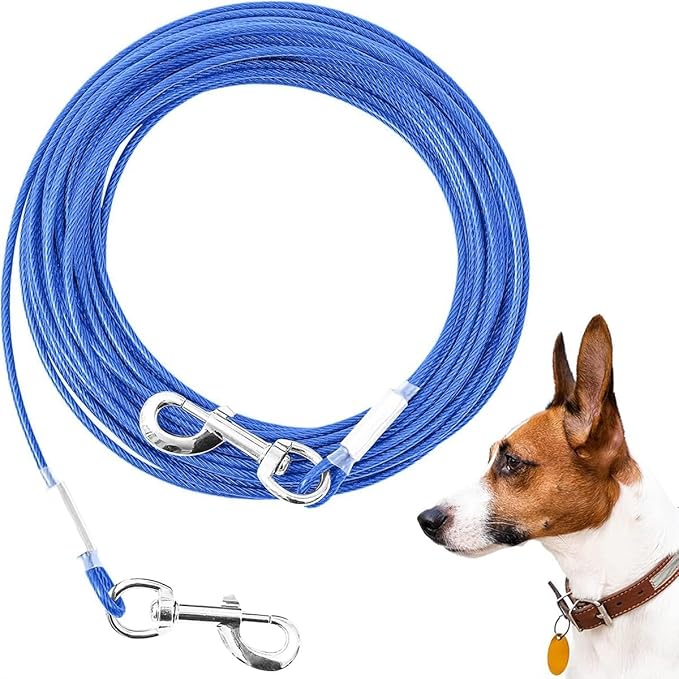 Tie Out Cable for Dogs,10/20/30/50/100FT Dog Leads for Yard Chew Proof,Heavy Duty Tie Out Cable for Large Dogs Up to 125lbs,Dog Runner Tether (Blue, 125Ibs 30ft)