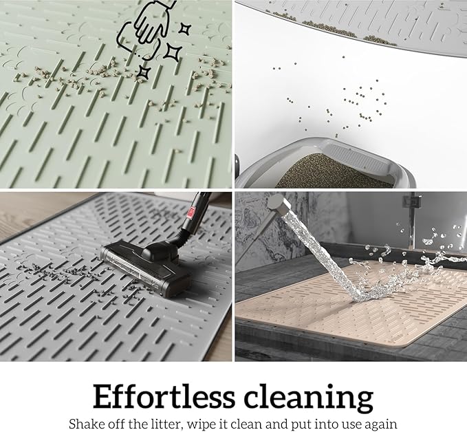 OHMO Cat Litter Mat Trapping Mat Premium Silicone Rubber 23.5x16 Grey, Waterproof and BPA Free Kitty Litter Box Mat, Easy to Clean and Keeps The Floor Tidy