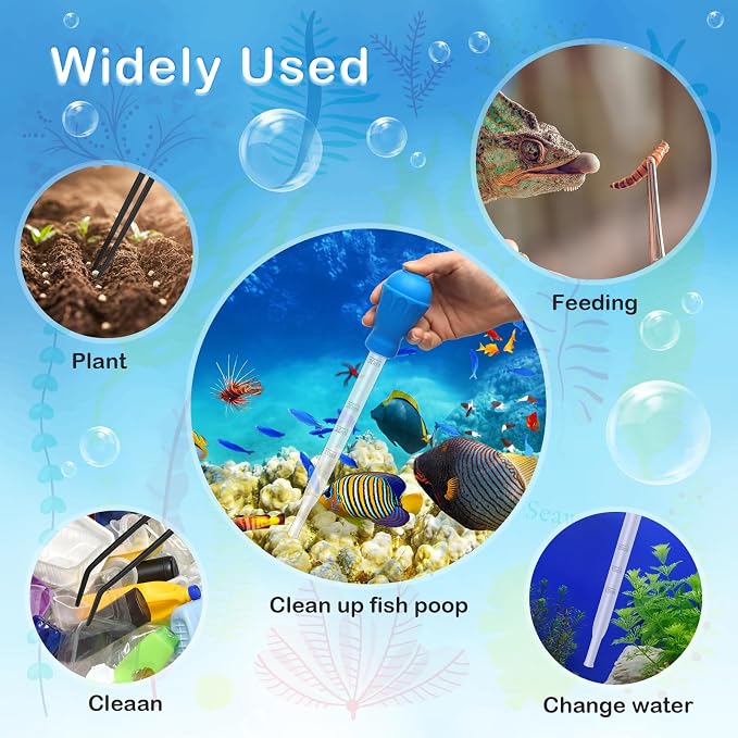 5In1 Aquarium Coral Feeder Kit, Droppers, Straight/Curved Tweezers, Black | Coral Feeder Kit 60ml And 30ml Droppers, Extender Pipe, Straight And Curved Tweezers, For Reef Feeding And Aquarium Cleaning