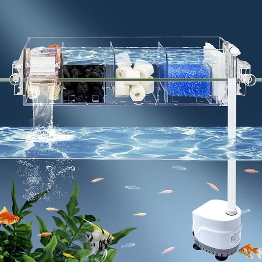 Premium Multi-Layer Aquarium Filter for 20 to 30 Gallon Fish Tanks: Oxygenating Water Wheel, Low-Noise Operation, Dual-Sided Suspension, Transparent (Large)