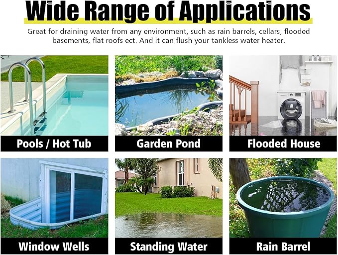 Submersible Sump Pump 1/2HP Portable Water Pump 2500GPH Drain Water for Pool Pond Hot Tub Flooded House High Flow/Low Water Level Mode Adjustable