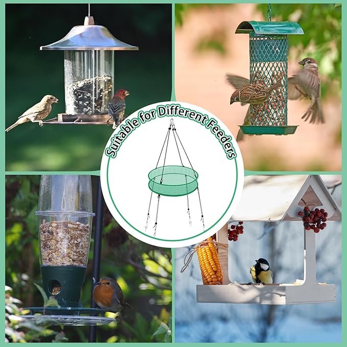 2Pcs Bird Seed Catcher Tray for Hanging Bird Feeder Platform, 20'' Birdfeeder Trays with Wind Rope and Stakes, Birdseed Hoop for Hummingbird Feeders Bee Feeder Outdoor Garden Accessories