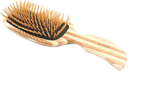 Bass Brushes | The Green Brush | Style & Detangle Pet Brush | 100% Bamboo Pin | Pure Bamboo Handle | Semi S Style | Striped Finish | Model 19P