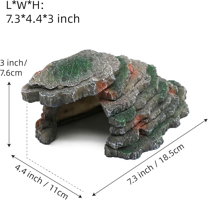 Gecko Hide Shale Scape Step Ledge, Reptile Cave Hideout Tank Accessories Decorations, Great for Reptiles, Amphibians, Leopard Gecko, Lizard, Frogs, Turtle (Small-B-7.3 * 4.4 * 3)