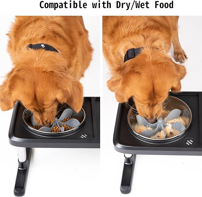 Keegud Slow Feeder Dog Bowls Insert [Octopus Suction Cups] Super Firm Slow Eating Dog Bowl [Cuttable] for Large Breed and Medium Size Dog Compatible with Regular and Elevated Dog Bowls (Spiral)
