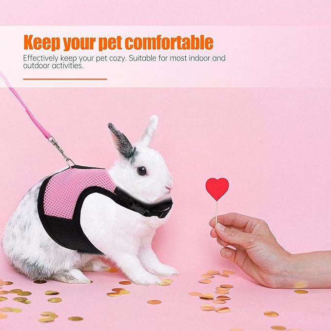 balacoo 3 Sets Rabbit Clothes Hamster Rope Harness and Leash Guinea Pig Harness and pet Traction Rope Breathable mesh Vest Ferret Tiny Dog Clothes Hamster Harness Leash The Rat net Bunny