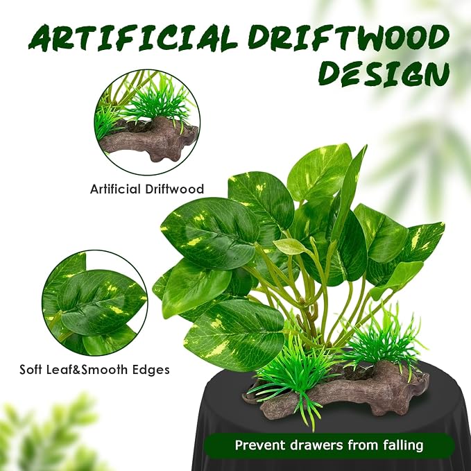 Silk Aquarium Plants Decor, 4PCS Realistic Fish Tank Plants Set with 1 Large 1 Medium 2 Small Artificial Underwater Weeds, Soft Betta Fish Tank Decorations for Aquascaping & Reptile Habitat