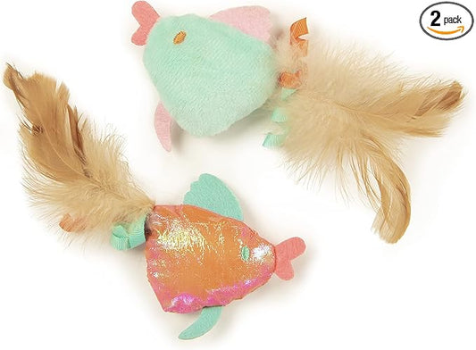 SmartyKat (2 Count) Silly Swimmers Crinkle Plush Catnip Cat Toys - Orange/Turquoise, 2 Count