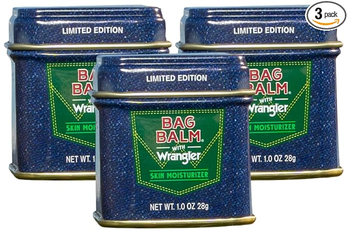 Bag Balm Vermont's Original Skin Moisturizer - Full Body Hydrating Skin Care: Dry Hands, Lips, Face, Feet & More - Unscented, Cruelty & Paraben Free - Day & Night, Men & Women (Wrangler, 3-Pack)