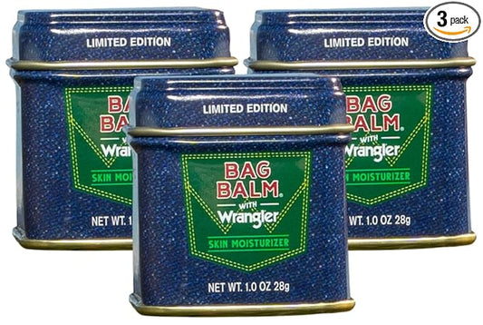 Bag Balm Vermont's Original Skin Moisturizer - Full Body Hydrating Skin Care: Dry Hands, Lips, Face, Feet & More - Unscented, Cruelty & Paraben Free - Day & Night, Men & Women (Wrangler, 3-Pack)