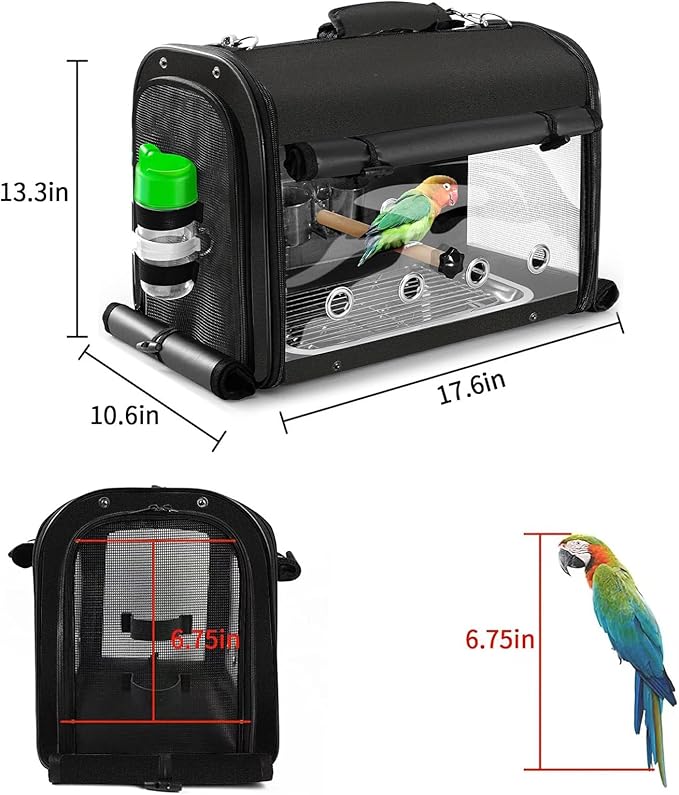 Bird Carrier Bag Bird Travel Cage with Stand, Lightweight Backpack for Parrot, Portable Bird Travel Bag, Pet Transparent Breathable Travel Cage, Black