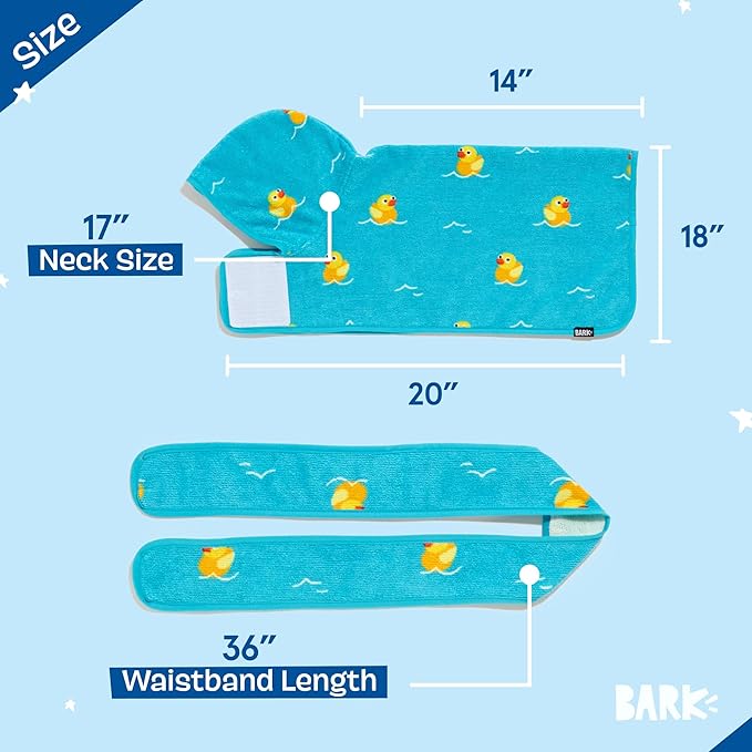 Barkbox Dog Bathrobe Fast Drying with Hook and Loop Closure & Wrap Tie Snuggle, Cute Dogs Clothes, Easy to Clean, Machine Washable, Dog Coats and Tumble Dry Low - Rubber Duck, Small