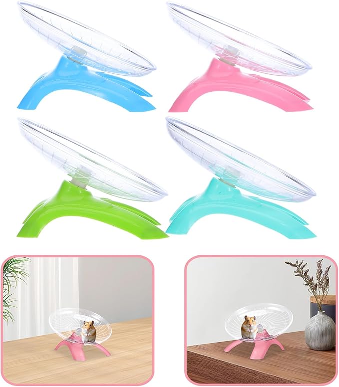 NUOBESTY 4pcs Silent Hamster Exercise Wheel Flying Saucer Running Tray with Blue, Pink, Mint, and Matcha Green for Mice, Gerbils, Hedgehogs, and Small Pets