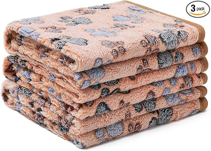 1 Pack 3 Blankets Super Soft Fluffy Premium Fleece Pet Blanket Flannel Throw for Dog Puppy Cat Paw Brown Large(41x31 inch)