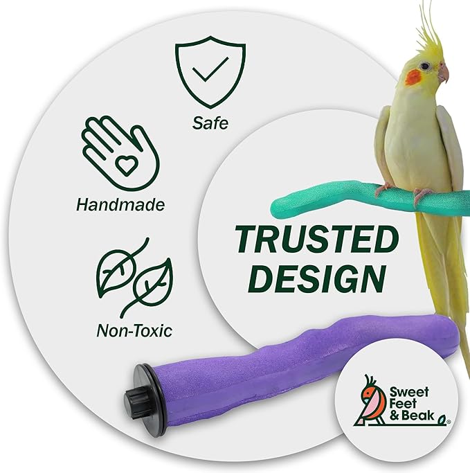 Sweet Feet and Beak Safety Pumice Perch - Trims Nails and Beak - Promotes Healthy Feet - Safe Non-Toxic Bird Supplies for Bird Cages - Small 8" - Purple