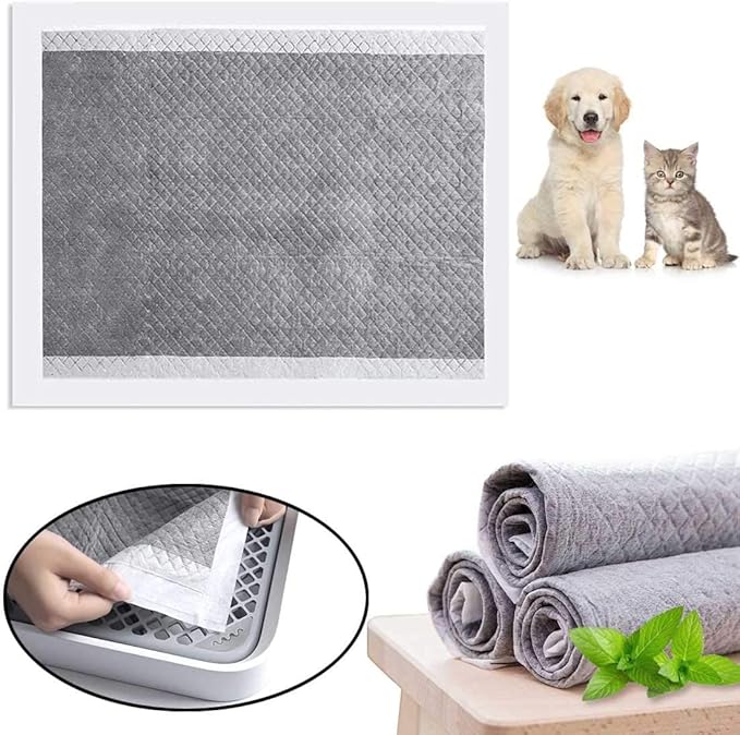kathson Rabbit Pee Pads Disposable Cage Liners 40PCS All Absorb Black Carbon Odor Control Bunny Training Accessories with Quick-Dry Surface for Puppy Guinea Pig Kitten Hedgehog Small Animals
