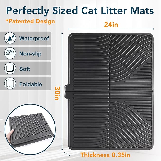 UPSKY Cat Litter Mat, Large Kitty Litter Trapping Mat Soft on Kitty Paws, Litter Box Mat Keep Floor Clean, 31" x 24" Waterproof and Washable Trapping Mats Catcher Pad for Scatter Control