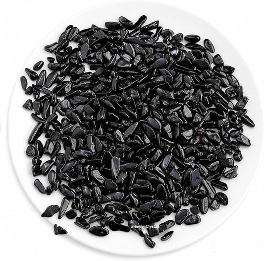 Erliway Black Tourmaline Crystal Chips Bulk for Vase Filler, 0.5 lb 7-9 mm | Natural Crushed Crystal Stone for Spell Jar, Aquarium Gravel, Reiki Healing Meditation, Jewelry Making, Resin Art, Home Décor