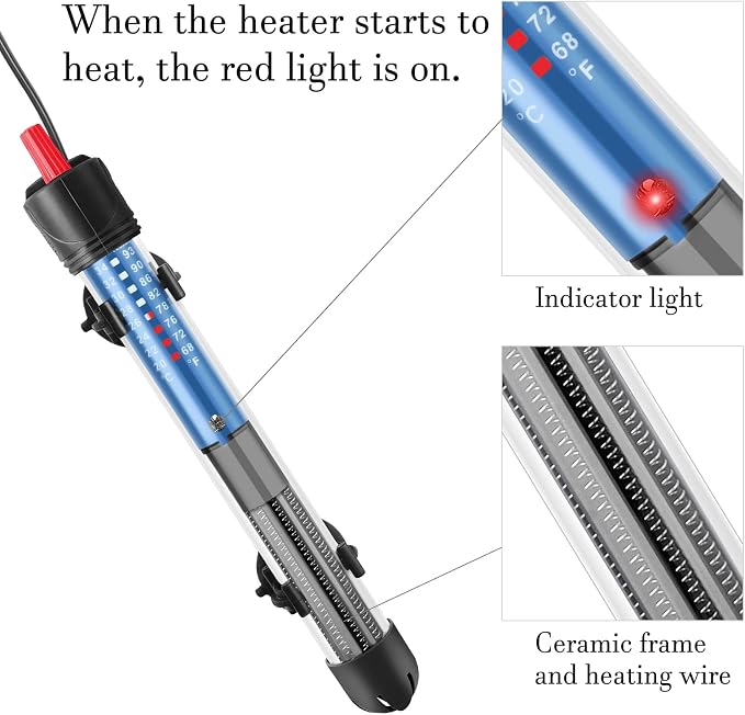 50W 100W 300W Submersible Aquarium Heater, Adjustable Glass Water Heater for 5 – 70 Gallon Fish and Turtle Tank (50W for 5-15 Gallon)