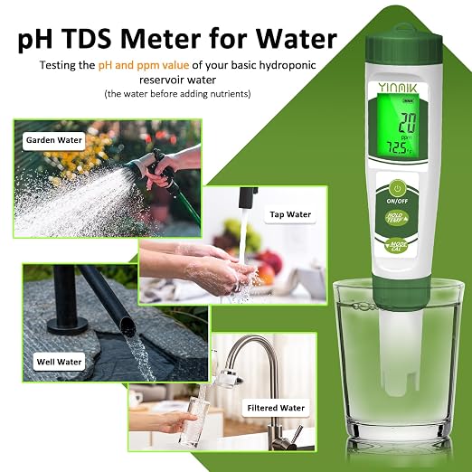 pH EC Meter for Water Hydroponics, Digital PPM Meter for Nutrients | Measure pH PPM Conductivity Temperature of Hydroponic Base Water and Nutrients, EC pH TDS Meter for Water, Aquarium, Pool