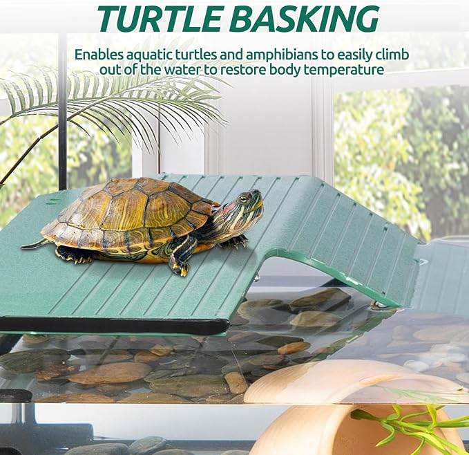 Glass Turtle Tank Kit, 10 Gallon 20" x 12" x 10" Turtle Tank Starter Kit with Drainage System, Basking Platform and Quiet Aquarium Corner Internal Filter Aquatic Turtle Terrarium