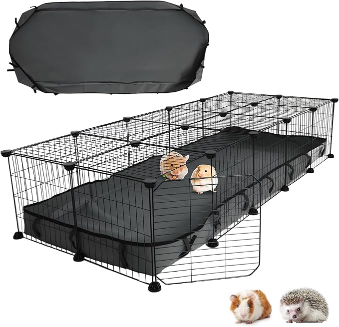 24 Panels Large Guinea Pigs Cage with Waterproof Mat, 60" x 24" x 12" C&C Cage for Guinea Pigs Bunny, Portable Metal Fence for Hedgehogs, Quail, Chickens, Bunny Indoor Outdoor