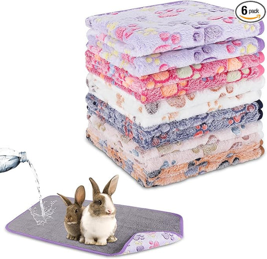 YUEPET Waterproof Guinea Pig Blankets Washable 6 Pack Small Animal Fleece Cage Liners Pet Soft Sleep Mat Pad Cover Warm Flannel Throw for Hamster Guinea Pig Rabbit Chinchilla Hedgehog Ferret 48"×24"