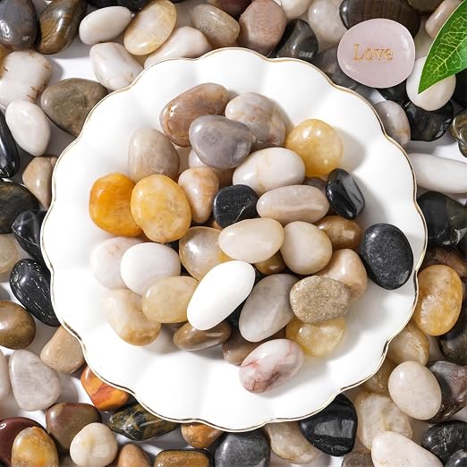 SIDONG 20 LB Mixed River Rocks, 0.3-0.5 Inches High Polished Pebbles for Indoor Plants, Aquarium Rocks Used in Fish Tank, Decorative Stones for Plants, Vases, Home Décor, Crafting, Garden Landscaping