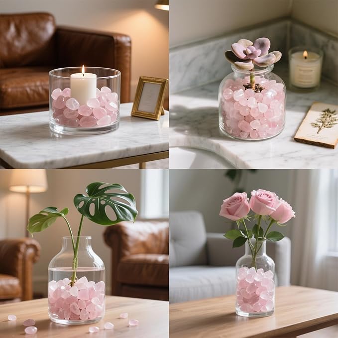 0.96LB Rose Quartz Aquarium Gravel Natural Crystal Crushed Vase Filler Fish Tank Decorative Succulent Rocks Bulk Tumbled Polished Irregular Shaped